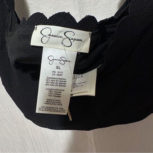 NWT Jessica Simpson Black Scalloped Bralette Bikini Top Square Neck Women XL - Picture 7 of 7